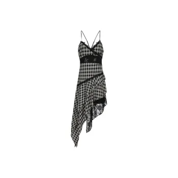 YGPRW Slip Dress Women's Black White Plaid