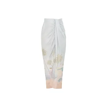 Zimmermann Sensory Dancer-print Draped Midi Skirt