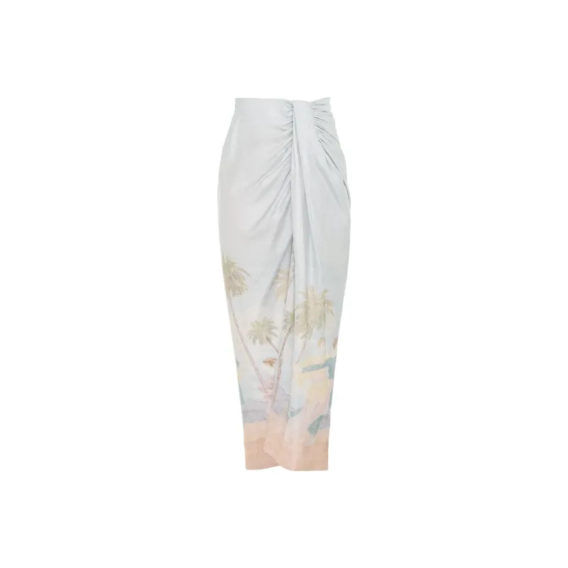 Zimmermann Sensory Dancer-print Draped Midi Skirt-0
