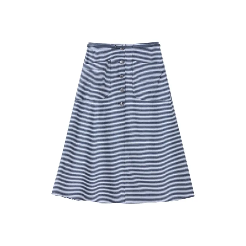 OVV Casual Long Skirts Women's Navy Blue Stripes 52-0