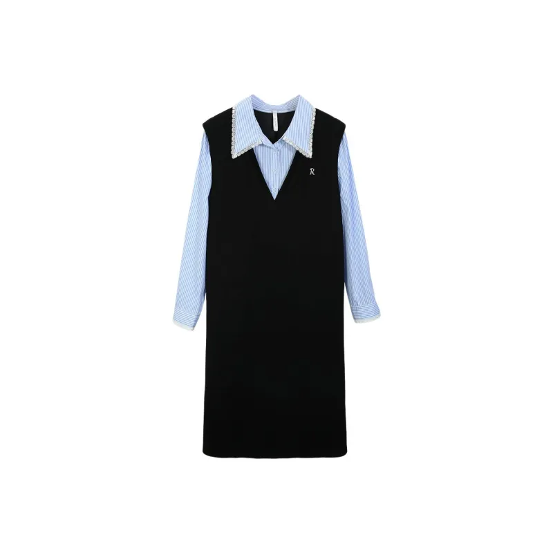 XIANLIXIU Long Sleeved Dress Women's Black-0