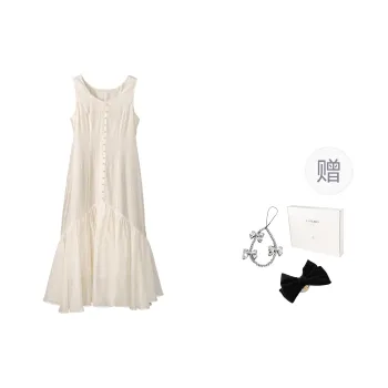 Fstudio French Vintage Light Color Elegance Sleeveless Dress Women's Beige