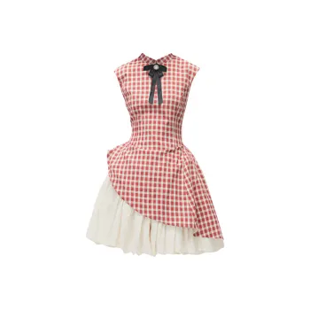 SONDR Sleeveless Dress Women's Red Plaid Stripes
