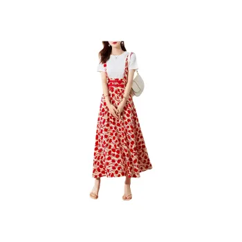 Mo Han Yi Mei Skirt Set Women's White Top/Red Bottom