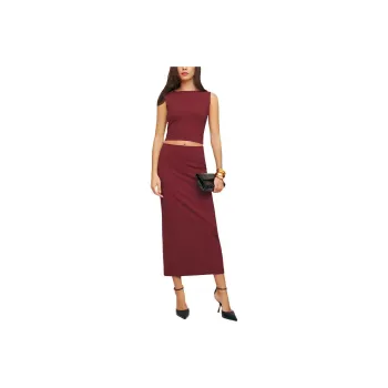 REFORMATION Elowen Knit Two Piece Skirt Set Women's Burgundy