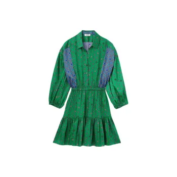Sandro Printed Shirt Dress Long Sleeved Dress Women's Green