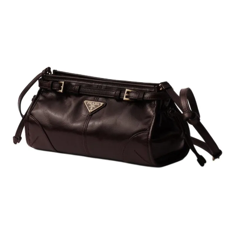 PRADA Leather Shoulder Bag Small Size Women's Dark Brown-1