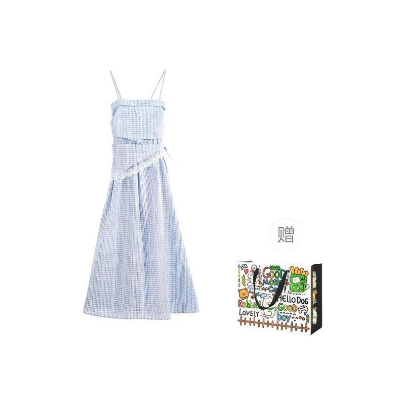 PZHK Slip Dresses Women's Blue-0