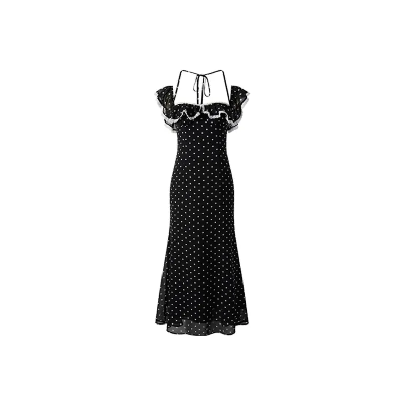 ACJL Sleeveless Dresses Women's Black Polka Dot Dress-0