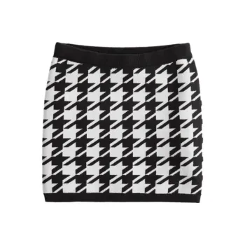 Hollister Casual Short Skirts Women's Black Houndstooth Pattern
