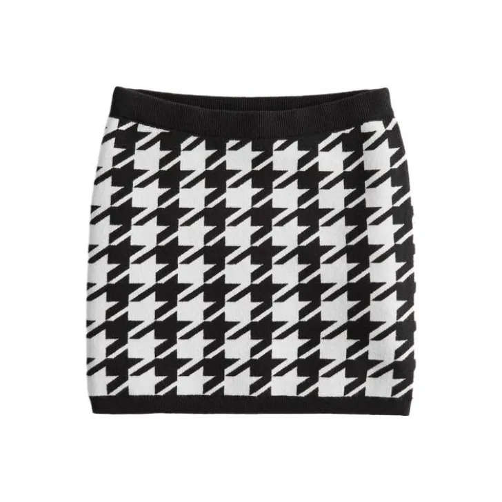 Hollister Casual Short Skirts Women's Black Houndstooth Pattern-0