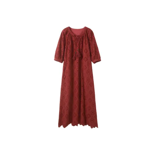 3COLOUR Long Sleeved Dress Women's Cherry Red