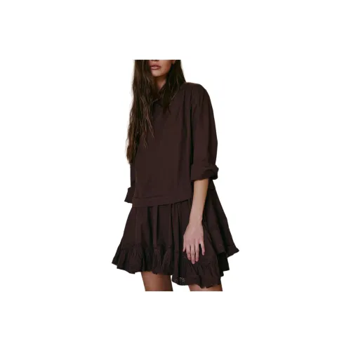 FREE PEOPLE La Bamba Mini Long Sleeved Dress Women's Double Espresso/Dark Coffee