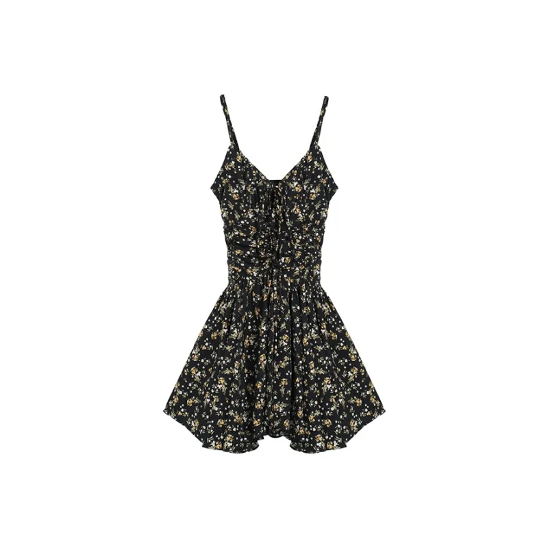 DOSOHEB Slip Dress Women's Black Floral-0