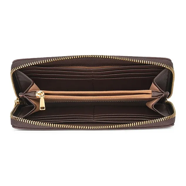 GOLDLION PVC Synthetic Leather, Artificial Leather Long Wallets Women's Dark Coffee-3