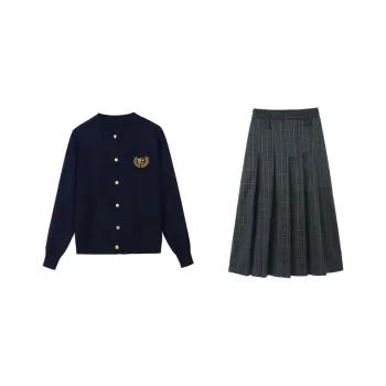 GLEE DIARY Skirt Set Women's Navy Blue+Green Plaid