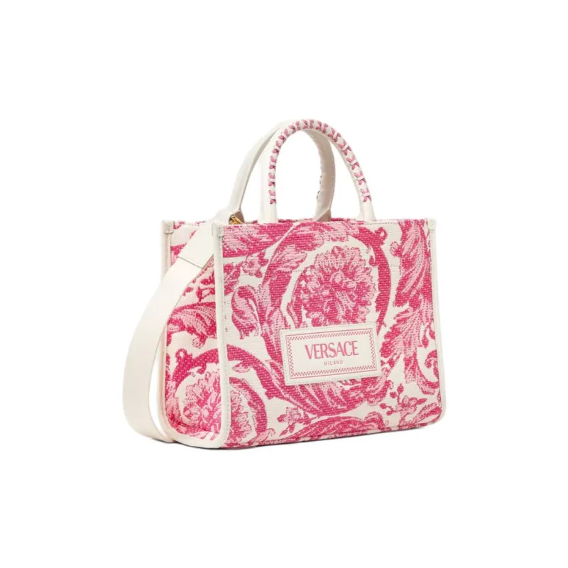 FANSIZHE Barocco Viscose Tote Bag, Shopping Bag, Shoulder Bag, Handbag Trumpets Women's Pink & White-1