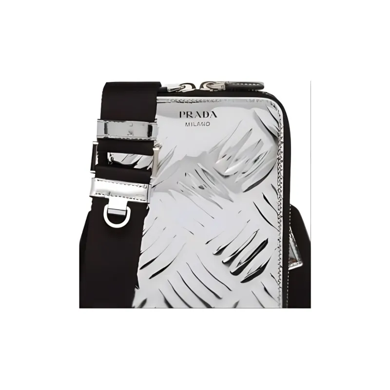 PRADA Leather Cell Phone Pouch Crossbody Bag Shoulder Bag Men's Silver-4