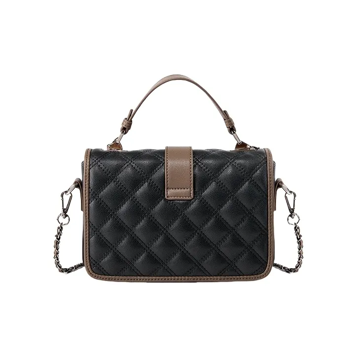 PESASRIE Cow Leather Crossbody Handbag Regular Women's Black/Ecru-2