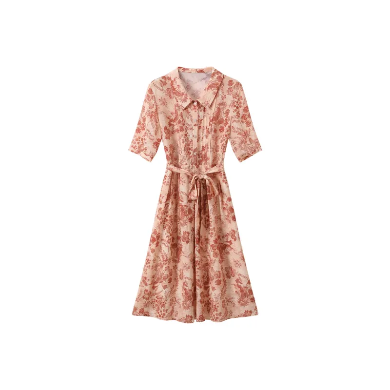 H YXIANG Short Sleeved Dresses Women's Red Moss Flower Shadow-0