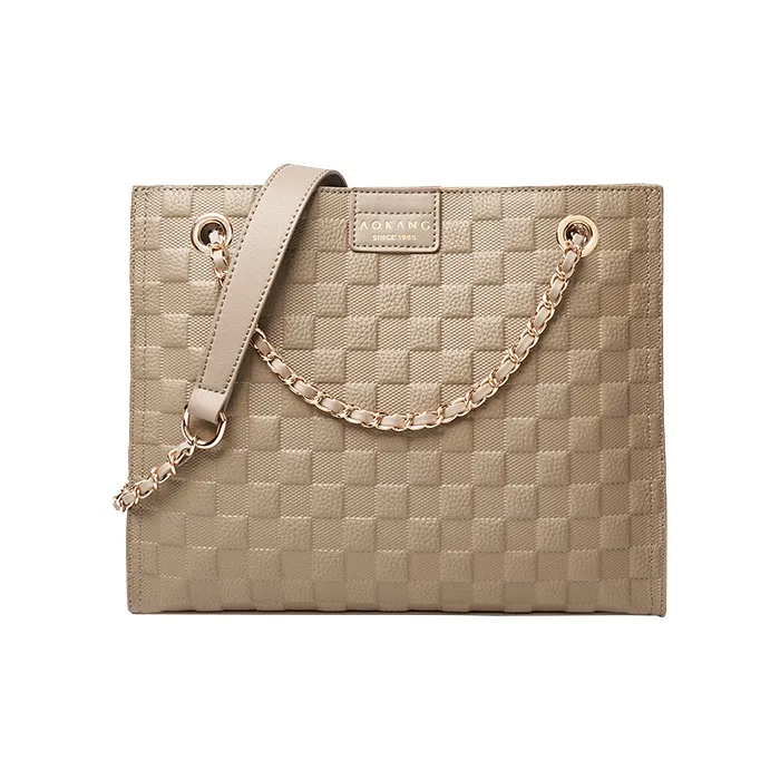 AOKANG Cow Leather Tote Diamond Pattern Chain Bag Crossbody Underarm Shoulder Bag Regular Women's Ecru/Elephant Gray-8