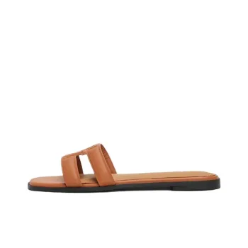 Tommy Hilfiger TH Monogram Rubber Sole Abrasion Resistant Slide Slippers Women's Brown