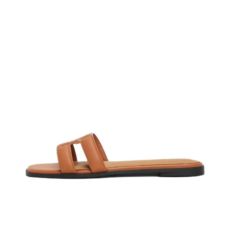 Tommy Hilfiger TH Monogram Rubber Sole Abrasion Resistant Slide Slippers Women's Brown-0