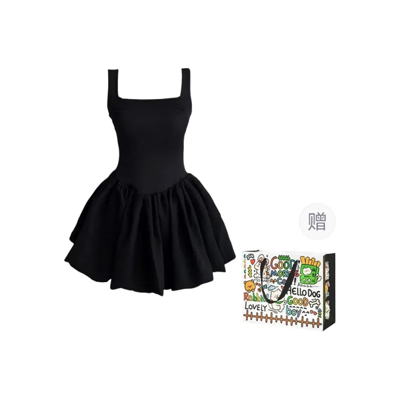 OURUOKE Slip Dress Women's Black-0