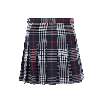 THOM BROWNE Checked Pleated Asymmetrical Skirt