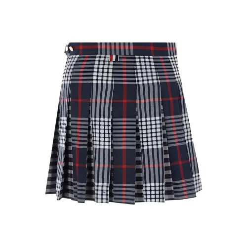 THOM BROWNE Checked Pleated Asymmetrical Skirt