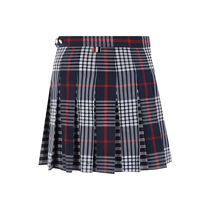 THOM BROWNE Checked Pleated Asymmetrical Skirt-0