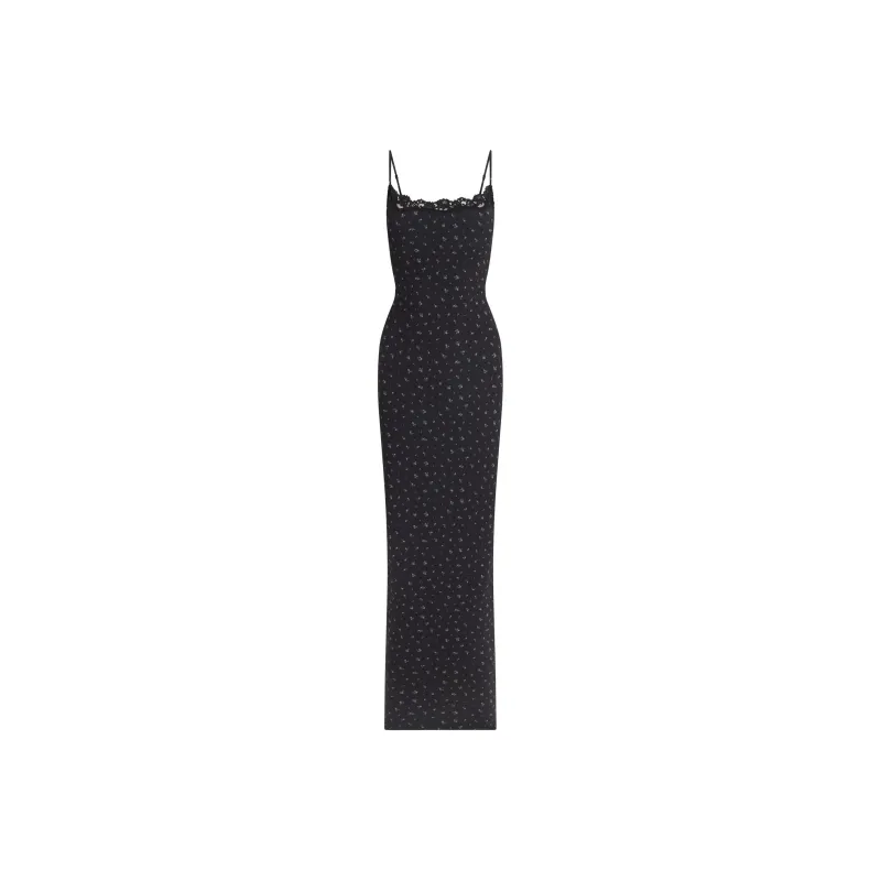 SKIMS FW24 FITS EVERYBODY LACE LONG SLIP DRESS Slip Dress Women's ONYX ROSEBUD PRINT/Agate Rosebud Print-0
