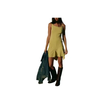 FREE PEOPLE Good Feels Pointed Drop-Waist Mini Sleeveless Dress Women's Dried Moss
