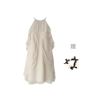 TURN UP Sleeveless Dress Women's Apricot+Bowknot Hair Tie Comes With