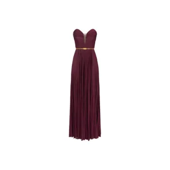 Elisabetta Franchi Pleated Belted Carpet Dress