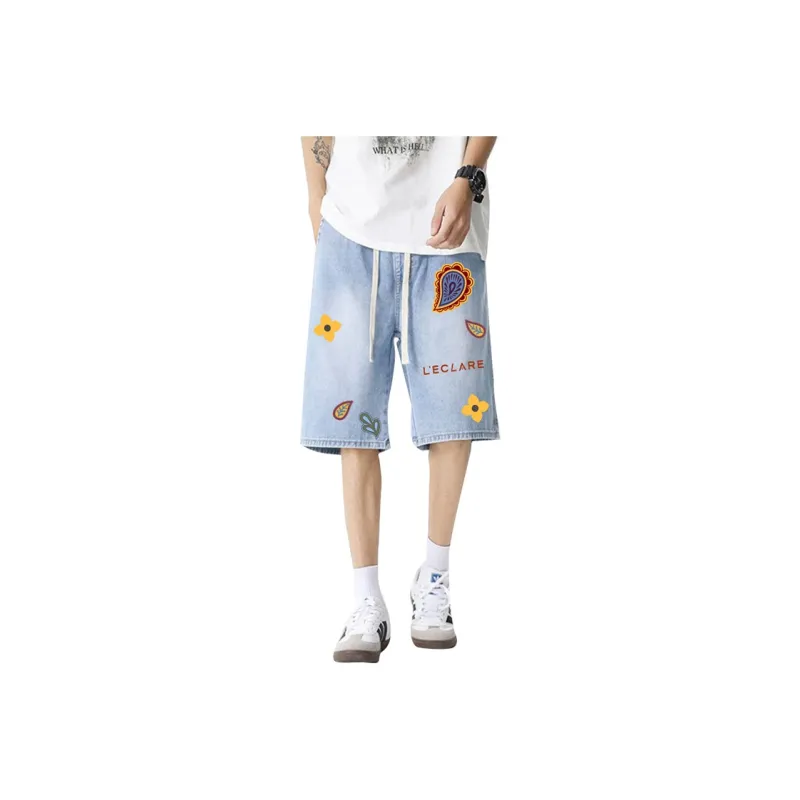 BLANC & ECLARE Comfortable Washed Denim Shorts Unisex-9
