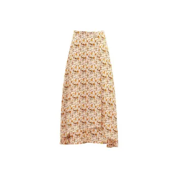 Olrain Casual Long Skirts Women's Yellow Floral