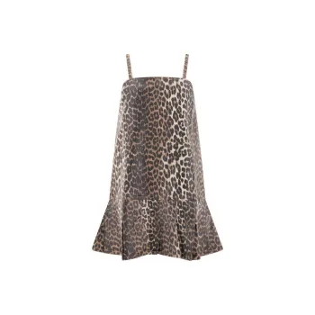 GANNI Leopard Printed Spaghetti Strap Mini Dress