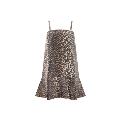 GANNI Leopard Printed Spaghetti Strap Mini Dress