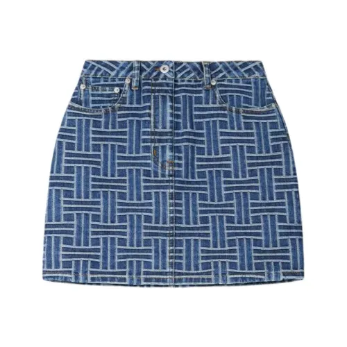 KENZO Weave Straight Hem Denim Skirt