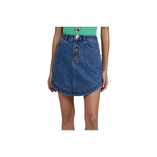 Self-portrait Denim Short Skirts Women's Blue