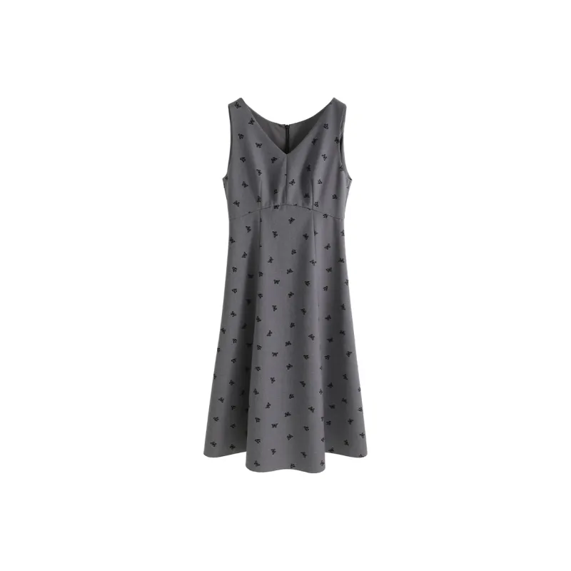 SUBEN Sleeveless Dress Women's Ash Gray With Floral Pattern-0