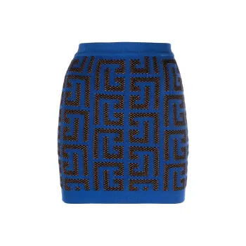 BALMAIN Monogram Patterned Mini Skirt 'Blue/Black'