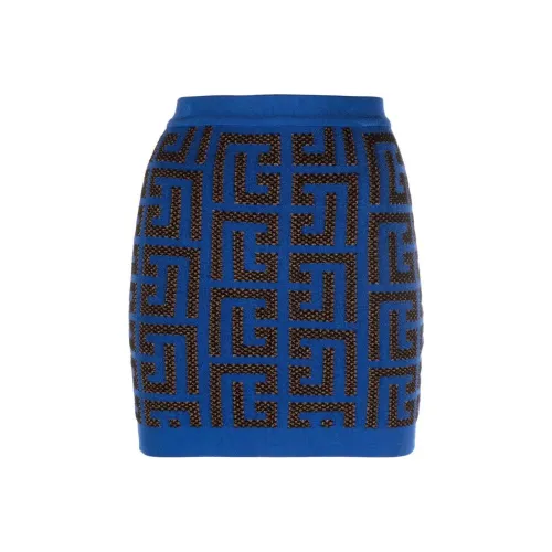 BALMAIN Monogram Patterned Mini Skirt 'Blue/Black'
