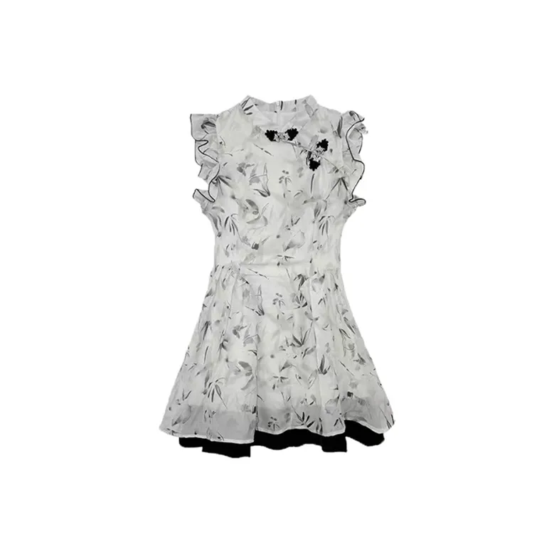 PAIN OR PLEASURE Sleeveless Dress Women's Gray White-0
