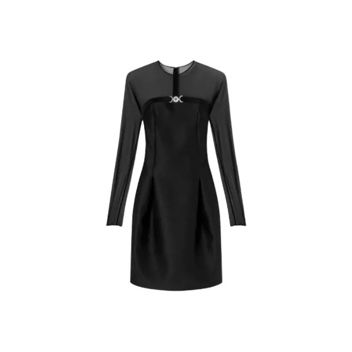 VERSACE Logo plaque Silk Dress-0