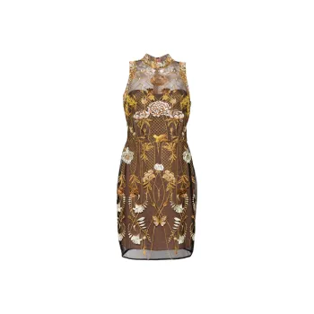 Marchesa Notte Floral embroidered Tulle Mini Dress
