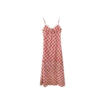 BEAUTIFUL CONFESSION Slip Dress Women's Red Plaid