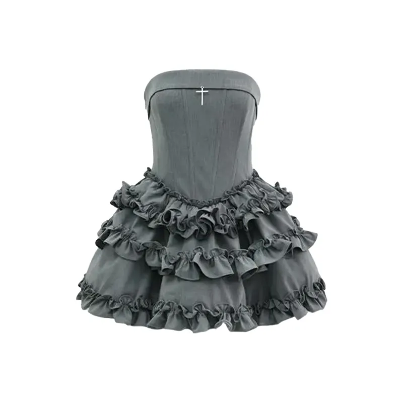 XIAOJUCHUANLI Sleeveless Dress Women's Gray-0