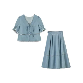 XIANGYING Skirt Set Women's Denim Blue